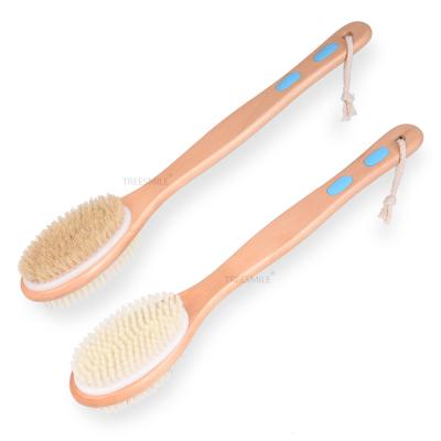 China Long Handle Shower Wood Body Exfoliating Brush Bath Back Cleanser Scrubber With Treesmile Skin Rise Dry Or Wet Long Handle Custom Logo for sale