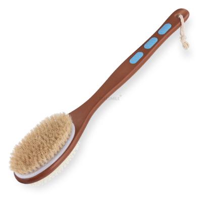 China Long handle body sweep back brush long handle for two side shower with hard and soft bristles with exfoliating massage Treesmile OEM logo for sale