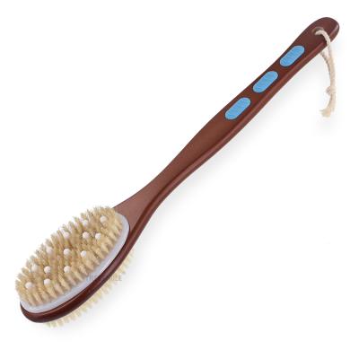 China Long Handle Body Exfoliating Brush Bath Back Cleanser Scrubber with Long Dry or Wet Wooden Handle Skin Brush with Soft Stiff Treesmile for sale