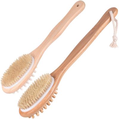 China EXFOLIATE Spa 2 Massage Brush Amazon Sale Long Handle Logo Boar Bristle Wood Bath Hot Custom Brush Massage Dry Side In One for sale