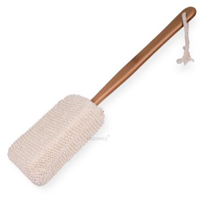 China Long Handle Loofah Sponge Scrubbing Back Sisal Men and Women Shower Body Brush Eco-Friendly Treesmile OEM Logo Long Wooden Handle Exfoliating Sponge for sale