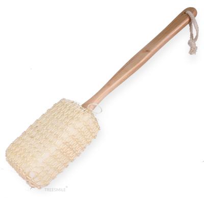 China Factory Logo Long Handle TREESMILE Sisal Bath Sponge Long Handle Natural Wooden Bath Brush Custom Made Towel Sponge Brushes for sale