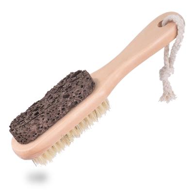 China TREESMILE Exfoliating and Cleansing Natural Pumice Brush Wood Boar Stiffens Volcanic Stone Cleaning Exfoliating Body Brushes OEM Logo Factory for sale