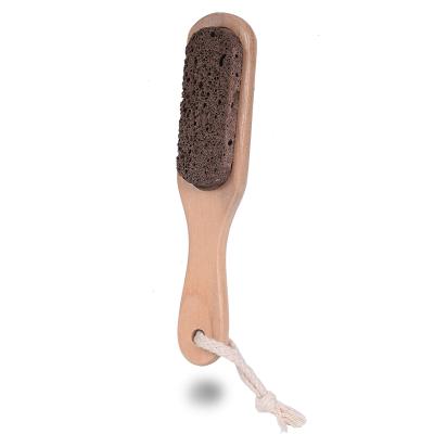 China Exfoliating and Cleansing Pumice Stone for Feet Callus Removal Natural Earth Lava Pumice Stone Black on Wooden Handle Health Foot Care Treesmile OEM Logo for sale