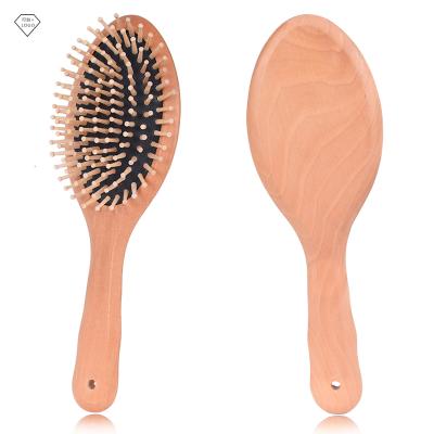 China OEM Logo Manufacturer Wholesale Natural Wooden Cushion Stiffens Treesmile Scalp Massage Wooden Hair Brush for Barber Shop, Travel, Hotel for sale