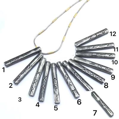 China Viking Stainless Steel Runes Anniversary Alphabet Cylinder Bar Pendant Necklace Unisex Jewelry for sale