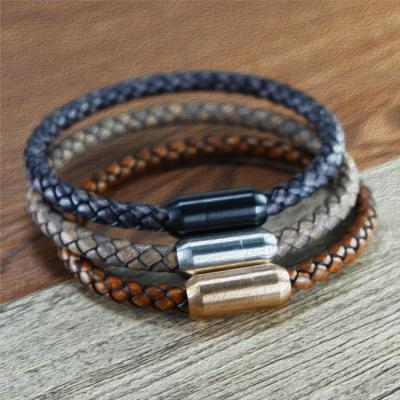 China 6mm 8mm Casual/Sporty Men's Bracelet Jewelry Antique Genuine Leather Bracelet With Magnet Clasp for sale