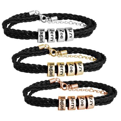 China Custom Handmade Casual / Sporty DIY Name Bead Bracelet Charm Leather Bracelets for sale