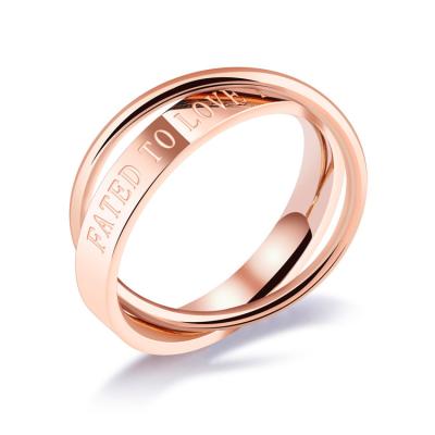 China Romantic Two Rings Stacking Ladies Stainless Steel Rose Gold Destined To Love You Engraved Ring for sale