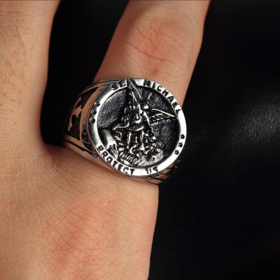 China Saint punk St Michael of stainless steel protect us ring men for sale