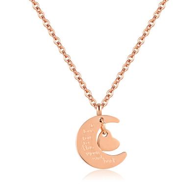 China Stainless Steel Gift for Girlfriend Wife, Rose Gold Moon Necklace Engraved I Love You To The Moon And Back With Heart Charm for sale