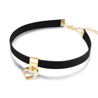 China Cheap Adjustable Vevet Choker Necklace Velvet Black Collar With Gold Heart Charm for sale