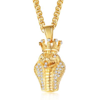 China Stainless Steel Mens Hop Hop Gold Iced Out Crown Snake Custom Pendant for sale