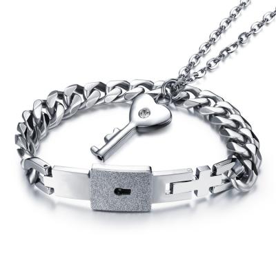 China TRENDY Valentine Day Couple Jewelry Women Key Necklace and Men Lock Bracelet Set for sale