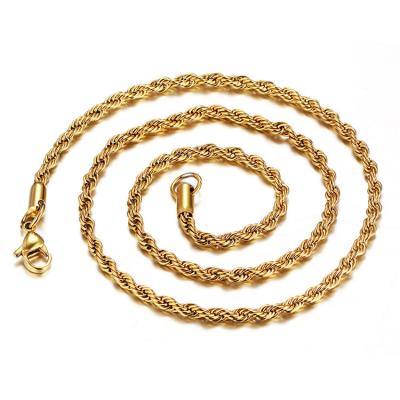 China Wholesale Stainelss 3mm Stainless Steel 14k Gold Plated Rope Chain For Necklace Jewelry for sale