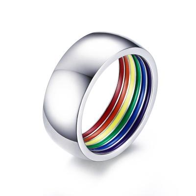 China LGBT CLASSIC Mens Stainless Steel Inside Enamel Rainbow Ring for sale