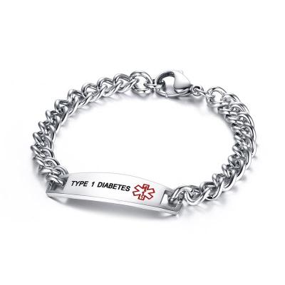 China Stainless Steel Chain And Link Type 1 Diabetes Medical Medical Bracelet For Men for sale