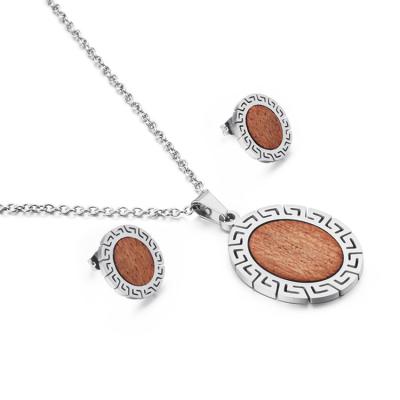 China New Arrival FASHIONABLE Byzantine Design Oval Wooden Necklace Earring Jewelry Set for sale