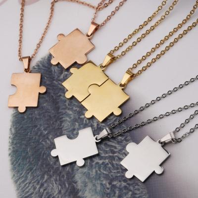 China Other Customize Blank Silver Rose Gold And Gold Puzzle Necklace For Couples for sale