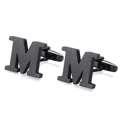 China High Quality Black Initial Letter M Stainless Steel Cufflinks For Men for sale