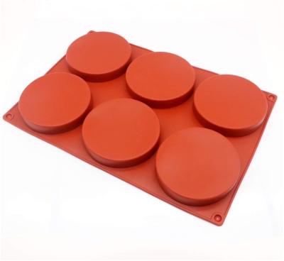 China Large Silicone 6-Cavity Disc BPA Free Round Cake Mold Sustainable Hot Selling Baking Molds For Cake Candy Soap for sale