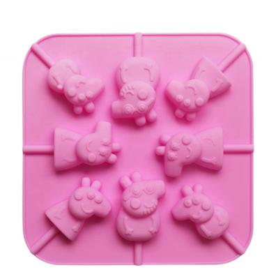 China 8 Cavity Viable Animation Silicone Lollipop Mold Baking Chocolate Piggy Silicone Mold for sale