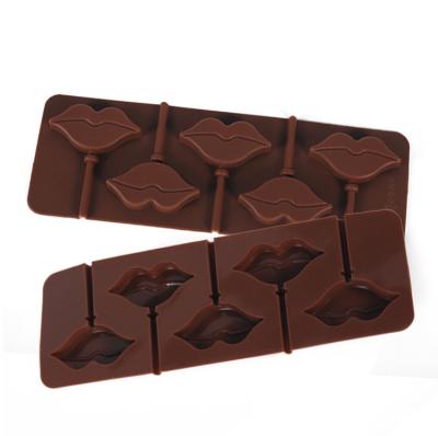 China Sustainable Food Grade 6 Cavity Home Bake Diy Tool Lips Silicone Lollipop Mold for sale