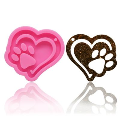 China Reusable Super Shiny Heart Paw Keychain Mold Diy Necklace Resin Opening Mold Silicone Mold for sale