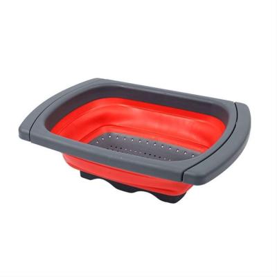 China Viable Adjustable Folding Sink Vegetable And Fruit Kitchen Basket Sieve Basket Silicone Colander for sale