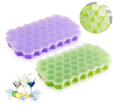 China Best Selling Flexible Durable Durable BPA Free 37 Cavities Silicone Honeycomb Shaped Ice Cube Trays With Lid for sale