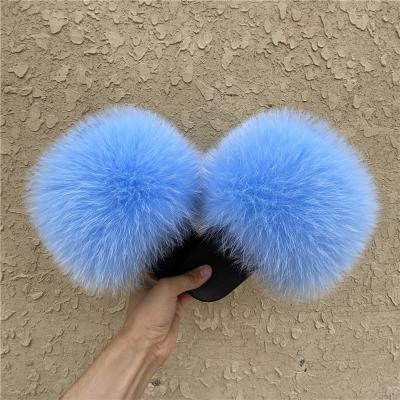 China Fashion trend new arrival super soft baby genuine multicolor baby fox fur slippers kids light fur sandals slides wholesale for sale