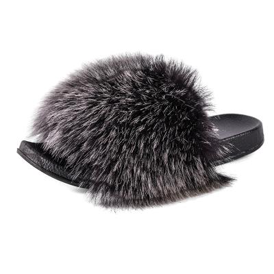 China Wholesale Fashion Trend Factory Fashion Slides Faux Fox Raccoon Fur Slippers Sandals For Women Kids Children for sale