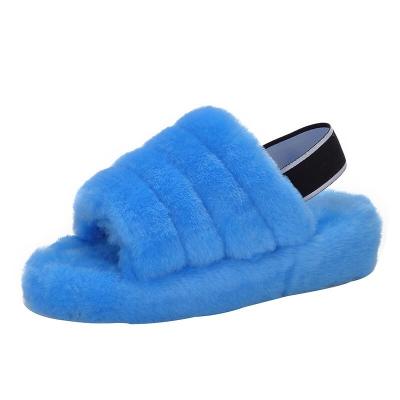 China Wholesale warm sandals Toe Real Sheepskin Fur Wool open hairy fashion trend the new slide two straps slippers women and children for sale