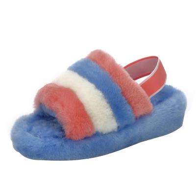 China Leather Women Furry Open Toe Lambskin Fur Slippers Real Sheepskin Fur Slides Fashion Trend Wholesale Hot Sandals for sale