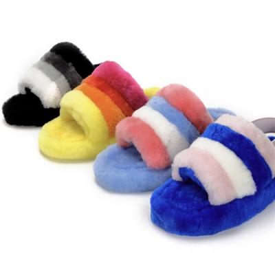 China Wholesale Warm Sandals Toe Real Sheepskin Fur Wool open furry fashion trend the new slips lamb fur slippers flat women for sale