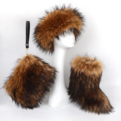 China CUSHIONING optional wholesale custom made children's fashion faux fox fur snow boots hats hair scarves boys and girls shoe covers for sale