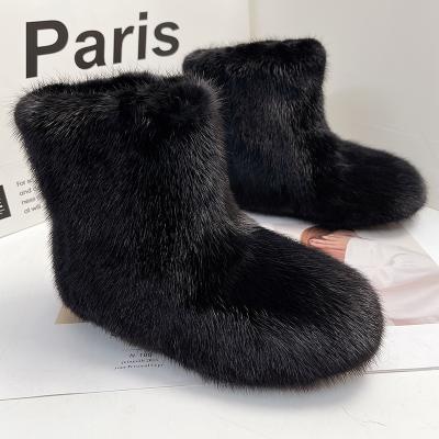 China CUSHIONING new 2021 winter full fur snow boots women's flat bottom mink short boots fur shoes women's boots for sale