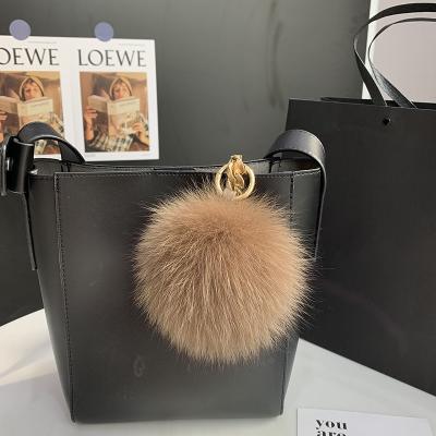 China Fashionable Fur Ball Key Bag Car Bag Wallet Accessories Purse Key Chain Decoration With Real Fox Fur Pom Pom Plush Key Chain for sale