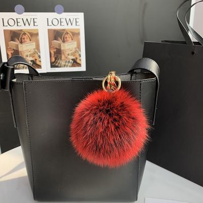 China Fashionable Fur Ball Key Bag Car Bag Wallet Accessories Purse Key Chain Decoration With Real Fox Fur Pom Pom Plush Key Chain for sale