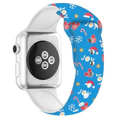 China Fanshion Christmas Printed Colorful Elastic Popular Adjustable Flexible Apple Watch Wholesale Smart Series Watch Strap Silicone Band for sale