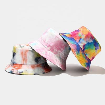 China Wholesale Image Embroidery Designer Custom Reversible Cotton Fisherman Tie-Dye And Pastel Women Outfits Double Sided Tie Dye Bucket Hat for sale