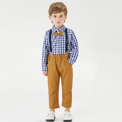 China 2021 New Boys Long Sleeve Bow Casual Shirt Gentlemen's Suspenders Two-Piece Suit For Kids for sale