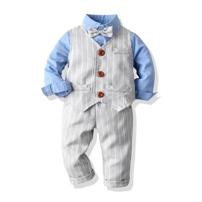 China Spring 2021 new goods children's dress casual set boys gentlemen three-piece striped jacket set children's wholesale for sale