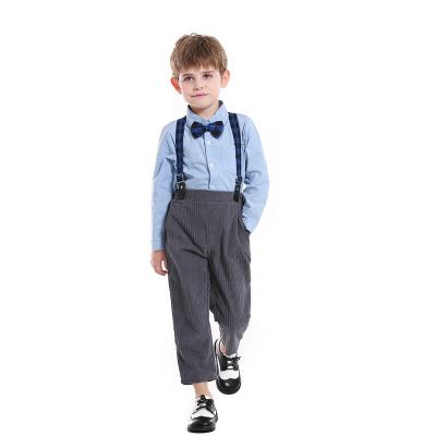 China 2021 Casual Border Gentlemen's Long Sleeve Festival Collar Wear Men's And Children's Plaid Shirt Suspenders Kids Pants for sale