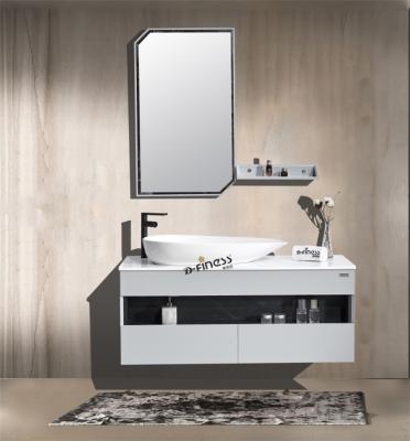 China Water render 2020 newest style modern special shape basin gray bathroom furniture with wall swipe resistant cabinet for sale