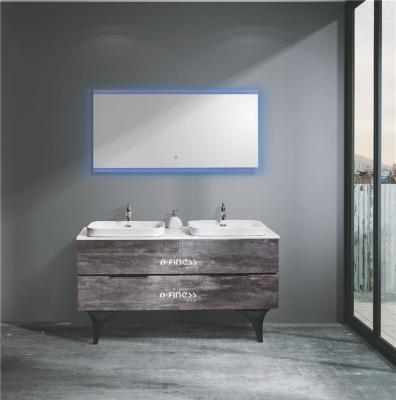 China Simple Modern Water Proof Europe Double Basin Led Mirror Bathroom Cabinet Hotel Bathroom Furniture Cement Gray for sale