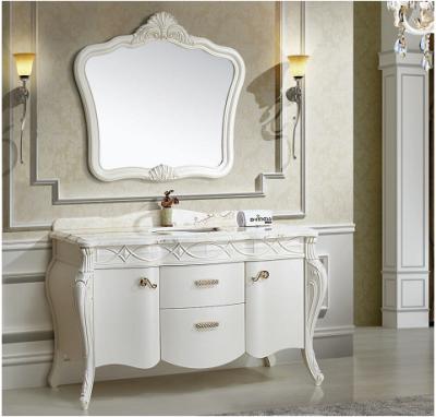 China Durable Pure White European Style Bath Cabinet Solid Wood Vanity for sale