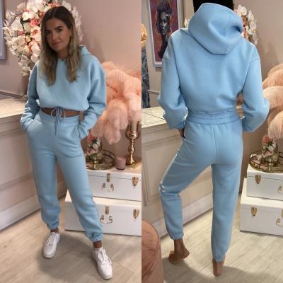 China 2020 New Fashion Women's Gym Workout Sport Breathable Casual Fitness Hooded And Walker Pant Set Two Pieces Yoga Set Women for sale