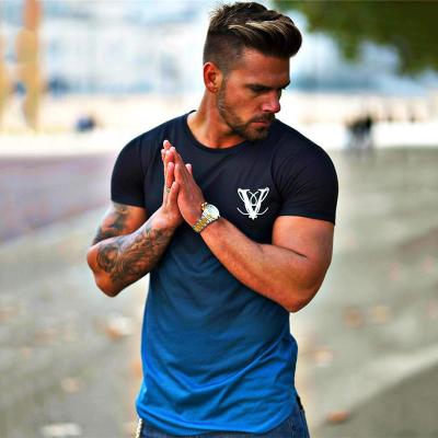 China Anti-Wrinkle Custom Logo Gym T-shirt Color Matching Sport Use Running Muscle Fitness T Shirt for sale