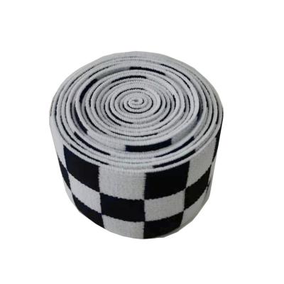 China Elastic Classic High Elasticity Customized Black and White Plaid Jacquard Elastic Webbing for sale